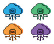 © Graphic Gurus - Cloud icons with integrated circuit chips for various computing services and digital technology
