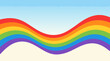 © Choyan - Bold rainbow wave with vivid red, orange, yellow, green, blue, and purple horizontal stripes flowing across a clean background as a flat vector illustration.