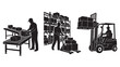 © All you need is here - Warehouse Workers Loading Boxes onto Conveyor Belt and Forklift for Logistics and Supply Chain Concepts