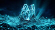 © Robiul Haque - 3D AI technology logo glowing with futuristic blue neon network connections and digital effects