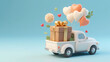 © ma - White truck with golden gift under blue sky