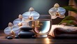 © Newton - luxury spa water glass with stones orchid and towels generative ai