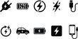 © Emongrapic - Set of black and white icons representing power, electricity, and battery charging concepts.