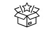 © MDSOWROV - Clean flat vector line icon depicting a box lid lifting for unboxing, suitable for online shop onboarding, parcel tracking, gift guides, and product reveal layouts.