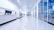 © Somporn Na Ubon - Modern laboratory interior featuring sleek white cabinets, multiple computer monitors, and glass partitions, creating clean and organized