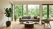 © Andre Jovi - Modern Minimalist Living Room with Large Windows and Forest View
