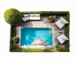 © Vaughn - top view landscape design kit with swimming pool sofa and zen garden isolated on white background