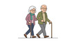 © knomphseph - Elderly couple walking together with walking sticks vector illustration.