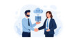 © Jose - Business handshake agreement with cloud computing and server technology illustration
