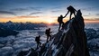 © Saeed - Silhouetted mountaineers helping each other climb a snowy peak at sunrise a powerful concept for teamwork leadership and overcoming challenges
