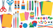 © ALOMGIR - Colorful flat cartoon children school art craft supplies and creative tools vector illustration bundle for kindergarten education website
