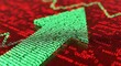 © Md. Liton Mia - Green arrow formed from digital code pointing upwards on red data screen growth