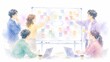 © Diamond Fuji - ホワイトボードに付箋を貼って活発にアイデア出しをするビジネス会議の共同作業イラスト
