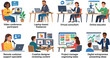 © SHAPLAKHATUN - Remote work concept illustrations bundle featuring business freelancers online educators digital entrepreneurs project managers and customer support specialists