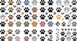 © Sukhi - Paw print vector icons set with colorful animal footprints pet accessories houses and veterinary medical symbols