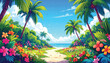 © rian - Tropical beach pathway with palm trees.