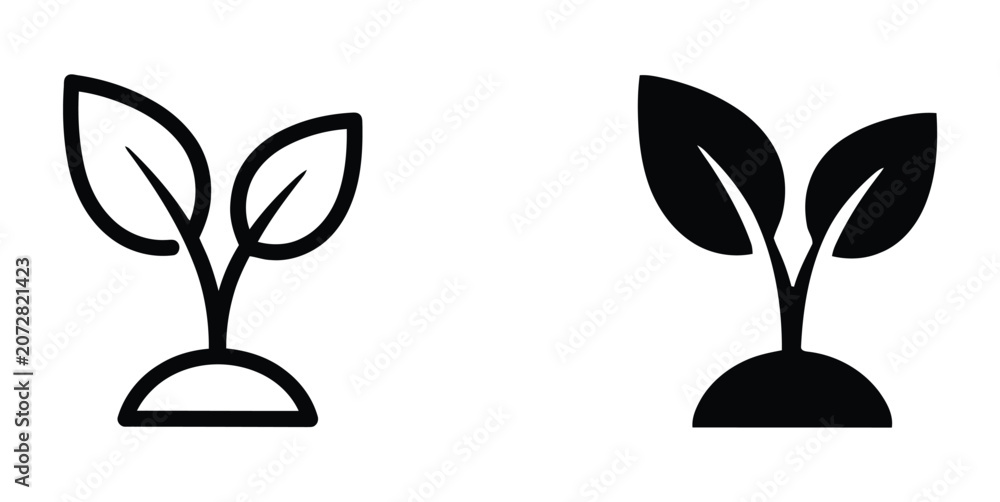 Young plant icon set. Sapling, sprout, and new growth symbols for ...