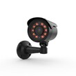 © PixelBy Nilufa - Black security camera with red infrared lights mounted on wall for surveillance and safety outdoors and indoors.