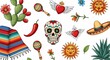 © Firda - Mexican holiday pattern with sugar skull and cactus icons.