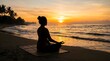 © DAL CREATIVE - Woman Meditating on Beach at Sunset for Wellness and Relaxation