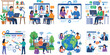 © Rupsenara - Remote Work and Online Collaboration Vector Set Depicting Digital Communication and Global Connectivity