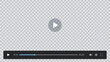 © Ukio.stock - Video player interface mockup with transparent screen, play button, playback controls, timeline slider, volume, settings and full screen icons for streaming app UI vector design