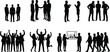 © Md Ohidul - Silhouettes of business teamwork, handshake, presentation, celebration, and professional communication vector set