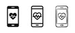 © drawing lines - Mobile phone with heart rate monitor app icon set, health tracking concept
