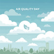 © Luffy - A serene cityscape with clouds and a leafy emblem