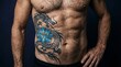 © NguyenHaiPhuong - 鮮やかな竜のタトゥーが腹部に映える男性のポートレート