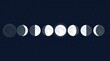 © Apri Ginanjar - Minimalist moon phases cycle illustration on dark starry night sky background, showing lunar stages from new to full.