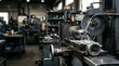 © AlignedArt - industrial precision surface grinding machine finishing metal shaft inside advanced machining workshop with copy space for manufacturing engineering promotion