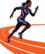 © Ciow - Dynamic Vector Illustration of Female Athlete Sprinting on Track in Futuristic Sportswear running sprint woman action digital racing speed geometric