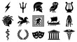 © Vectscape - Collection of Greek Mythology Silhouettes Featuring Ancient Symbols and Legendary Creatures in Vector