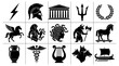 © Vectscape - Collection of Greek Mythology Silhouettes Featuring Ancient Gods and Legendary Creatures Vector Icons