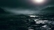 © Bussakon - An ethereal landscape featuring a parched riverbed expanse filled with shimmering textures and mystical fog emphasizing depth and glowing light