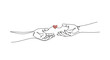 © Sabbir - Continuous line drawing of two human hands connected by a single thread forming a small red heart symbol for love and unity themes.