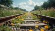 © Urmimala - Abandoned Railway Tracks Overgrown with Wildflowers in Sunny Day
