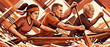 © Maxime - Illustration dynamique d'une équipe de rameurs sur une pirogue en pleine course sportive
