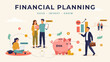 © Mehrab - Illustrated financial planning concept with save invest grow icons and happy family . Vector illustration.