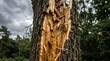 © muhamadhasan - Close up of a lightning struck tree trunk in a forest.