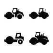 © Hena - Set of four black road roller and tractor icons, showing construction and farming vehicles.