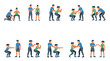 © Lucas - Personal trainer helping a woman with squat exercise, fitness instructor coaching a female client, workout guidance, vector illustration set