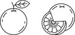 © nawab g - Art & Illustration, Whole orange fruit with leaf and sliced citrus half line icon set. Fresh vitamin C juice segment and organic food concept.