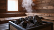 © lnsu - Black Sauna Stones on Heater with Rising Steam and Warm Light