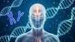 © guobao - Futuristic human anatomy rendering with glowing brain, DNA strands and XY chromosomes for genetics.
