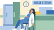 © rifan - Pregnant nurse takes a break in a hospital hallway near the nurse's station