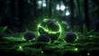 © Cieasha - Enchanted forest floor with glowing orbs emanating vibrant green energy and magical particles