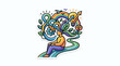 © palemindah - A person sits with a rainbow and gear-inspired creative thought process
