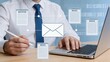 © Jun - Man working on laptop with digital invoice and quotation documents, email communication, accounting workflow, billing and finance administration concept.